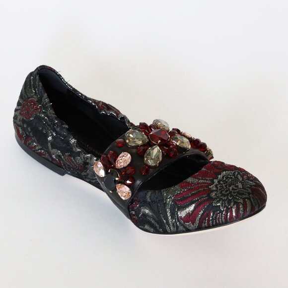 DOLCE & GABBANA SHOES BROCADE EMBELLISHED CRYSTAL BALLET FLATS sz IT 38 US 7.5 - Picture 4 of 9
